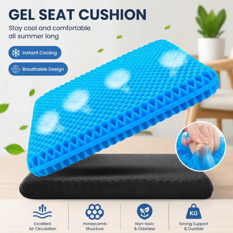 1 Pcs Cooling Gel Seat Cushion Breathable Honeycomb Car Seat Cushion Tailbone Pain Relief Office Chair Wheelchair Pad with Cover