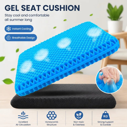 1 Pcs Cooling Gel Seat Cushion Breathable Honeycomb Car Seat Cushion Tailbone Pain Relief Office Chair Wheelchair Pad with Cover