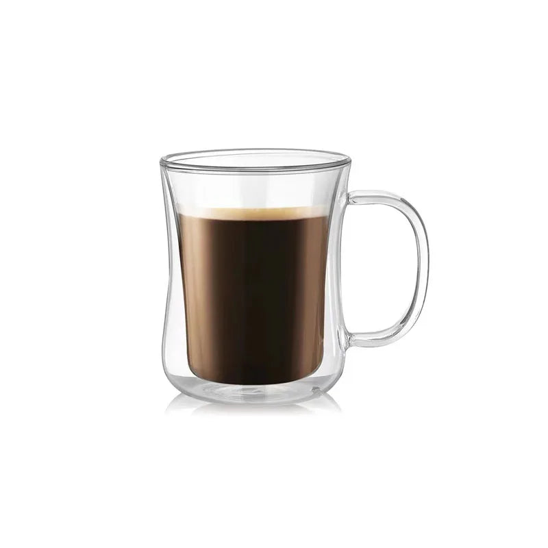 YWDL 1-4pcs Double Wall Glass Espresso Cups Clear Coffee Mug With Handle For Hot Cold Beverage Wine Milk Juice Drinkware Set