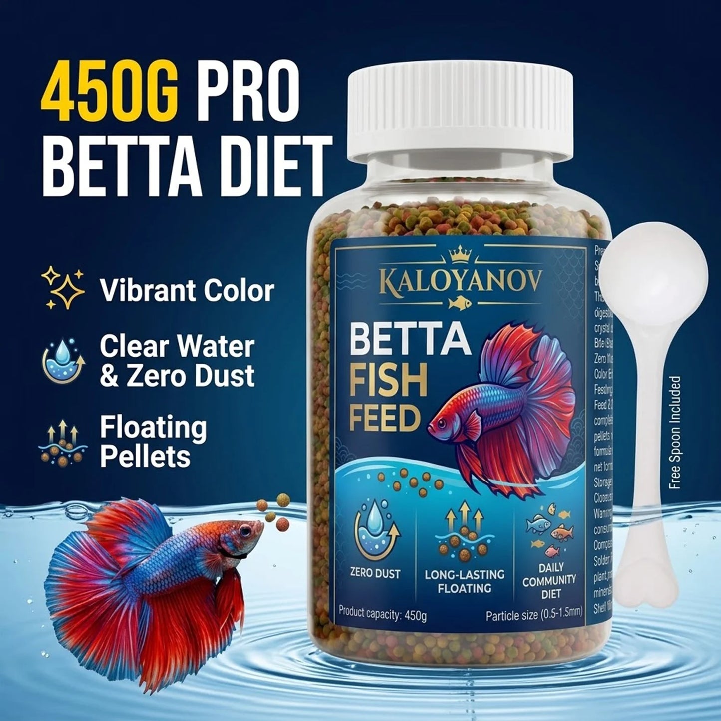 450g Premium Betta Fish Food Floating Micro Granules Nutrient-Rich Daily Diet with Scoop Zero Dust for All Small Tropical Fish