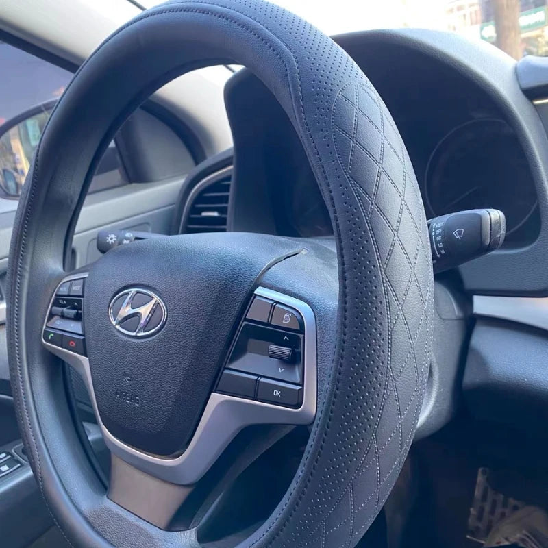 Napa Leather Perforated Patchwork Car Steering Wheel Cover, Non-slip, Breathable, Universal 15 Inch (Approx. 38cm)