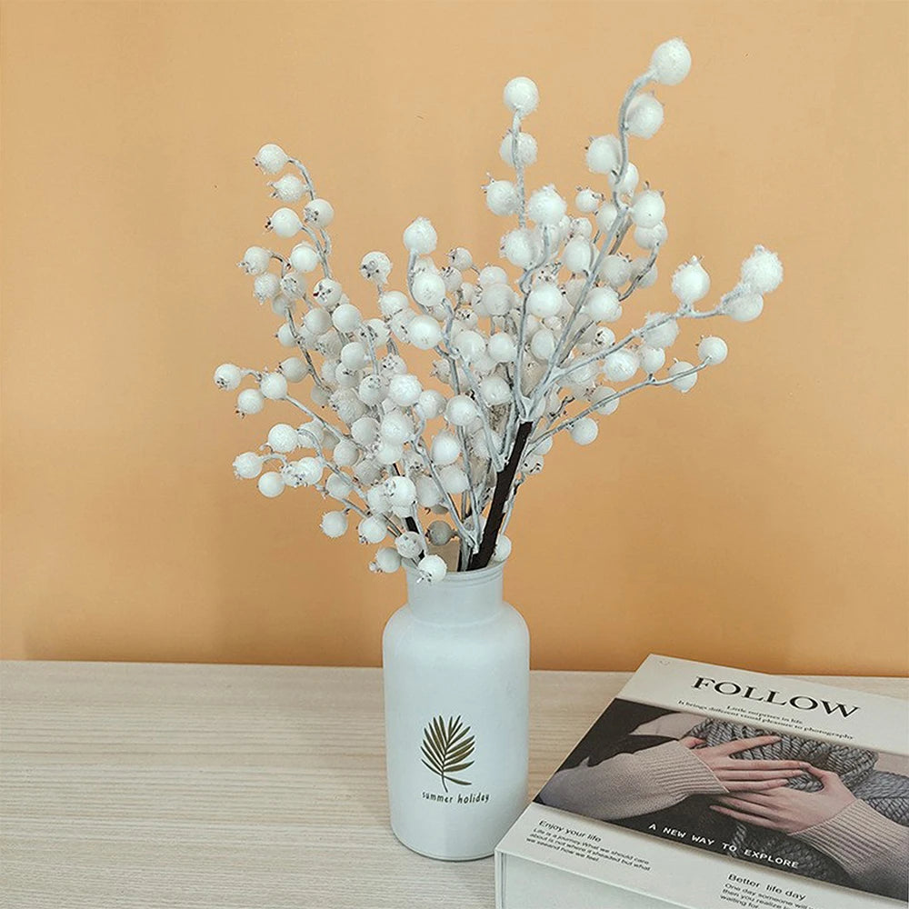 2pcs/ 5pcs Artificial Berry Stems, Winter Berry Picks Christmas Artificial Berries Fake Berry Branches Winter White Holly Stems