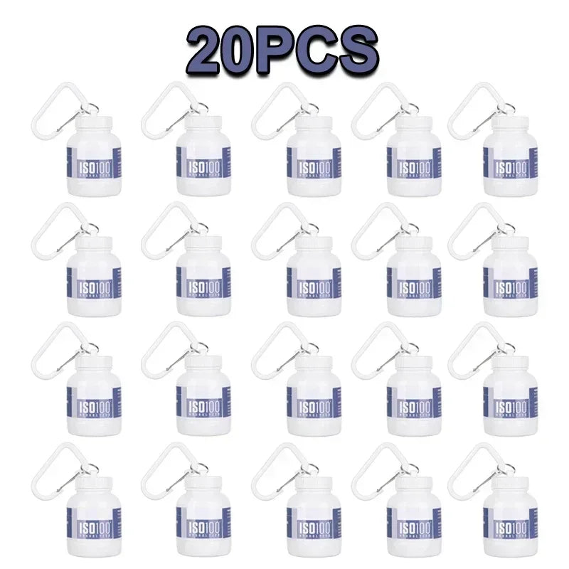 1-20Pcs Portable Protein Powder Bottle Mini Keychain Medicine Powder Container Carabiner Bucket One Cup for Gym Travel Outdoor