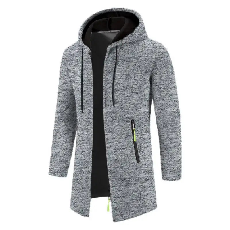 Spring Autumn Men's Hooded Long Jackets Solid Kintting Cardigan Outwear Casual Male Coats Zipper Warm Streetwear Hoodies Jacket