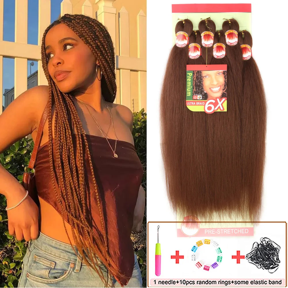 6X Braids 26 Inch Braiding Hair Pre Stretched Blonde Ombre Braiding Hair Synthetic Fake Hair Extensions for Braids Women