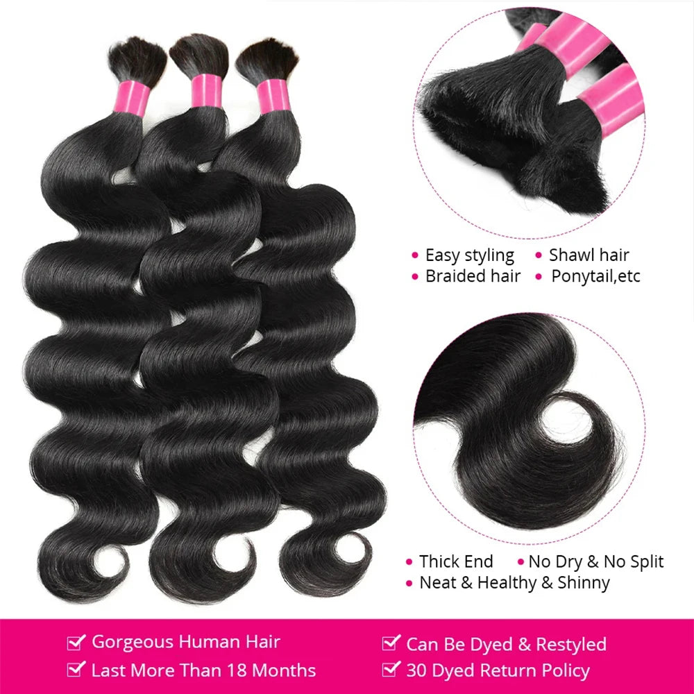 Boho Braids Human Hair Bulk Raw Hair Human Hair Body Wave Bulk Braiding Hair 100g Human Hair Extensions For Boho Braiding