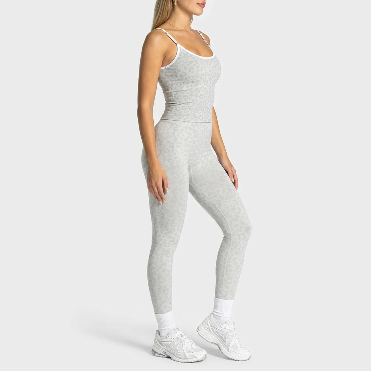Wild Leopard Yoga Workout Set Sleeveless Top & Long Pants for Women, Moisture Wicking High Stretch Fitness Activewear
