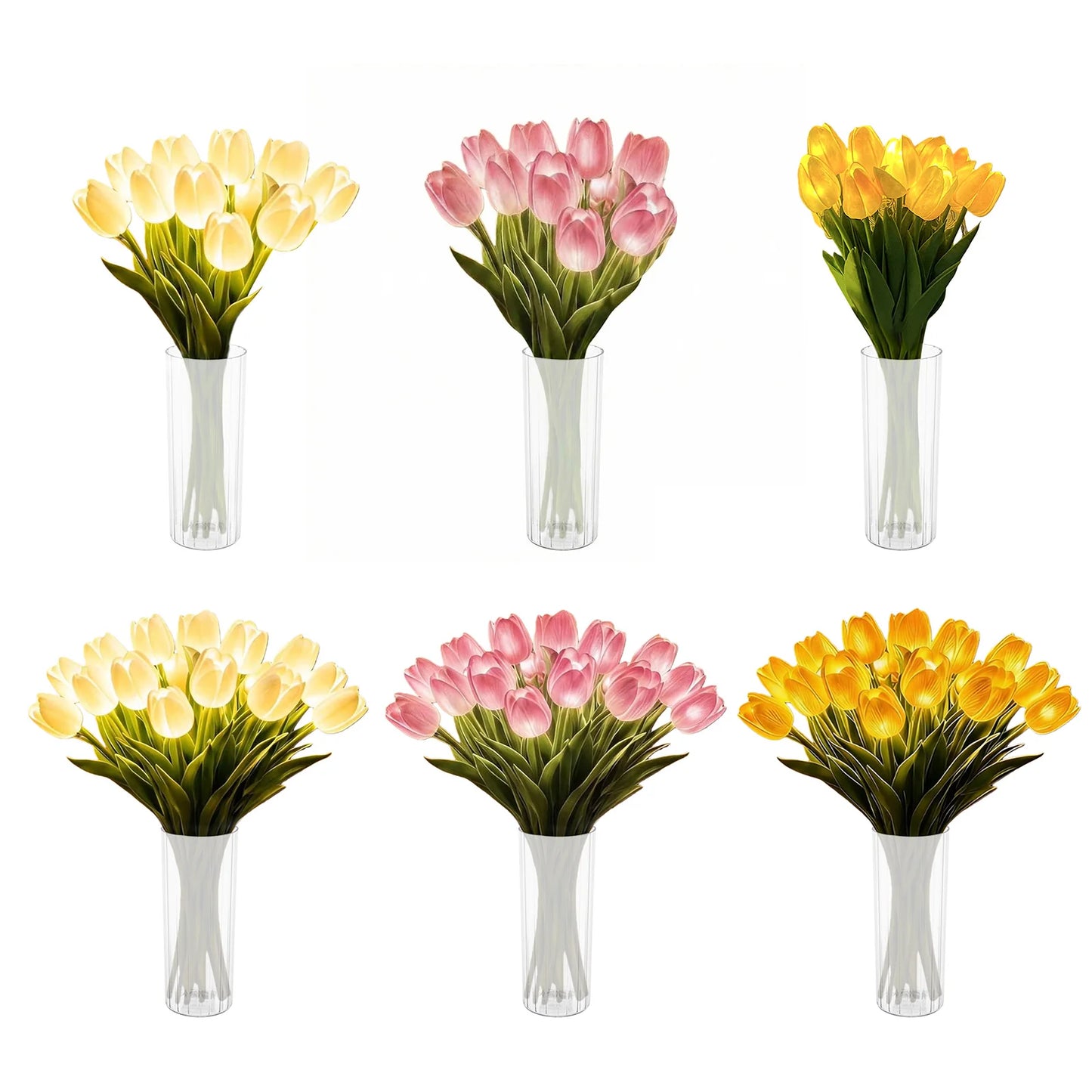 10/15pcs LED Lighted Artificial Flowers Tulip Lamp with Vase Tulip Desk LED Night Light for Valentines Day Gift