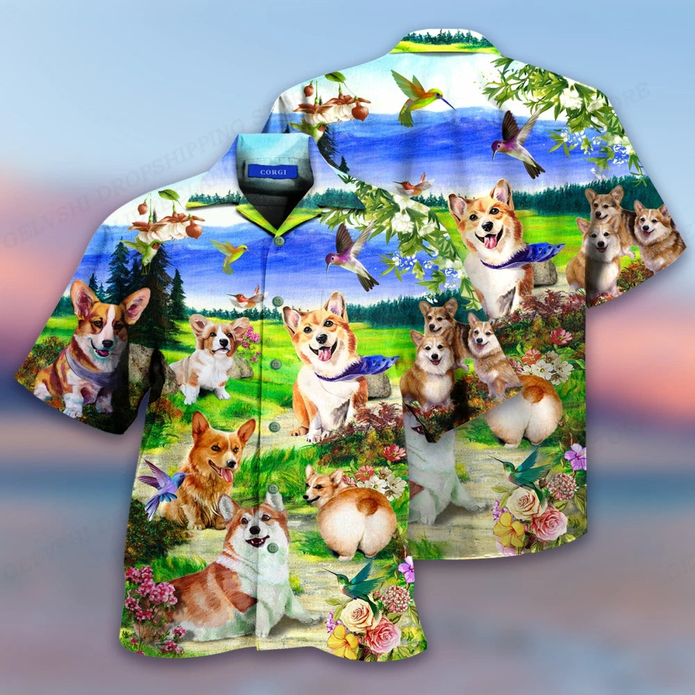 Men's Shirt Vocation Bus 3d Print Men Fashion Shirts Single-Breasted Short Sleeve Hawaiian Beach Dart Blouse Clothes