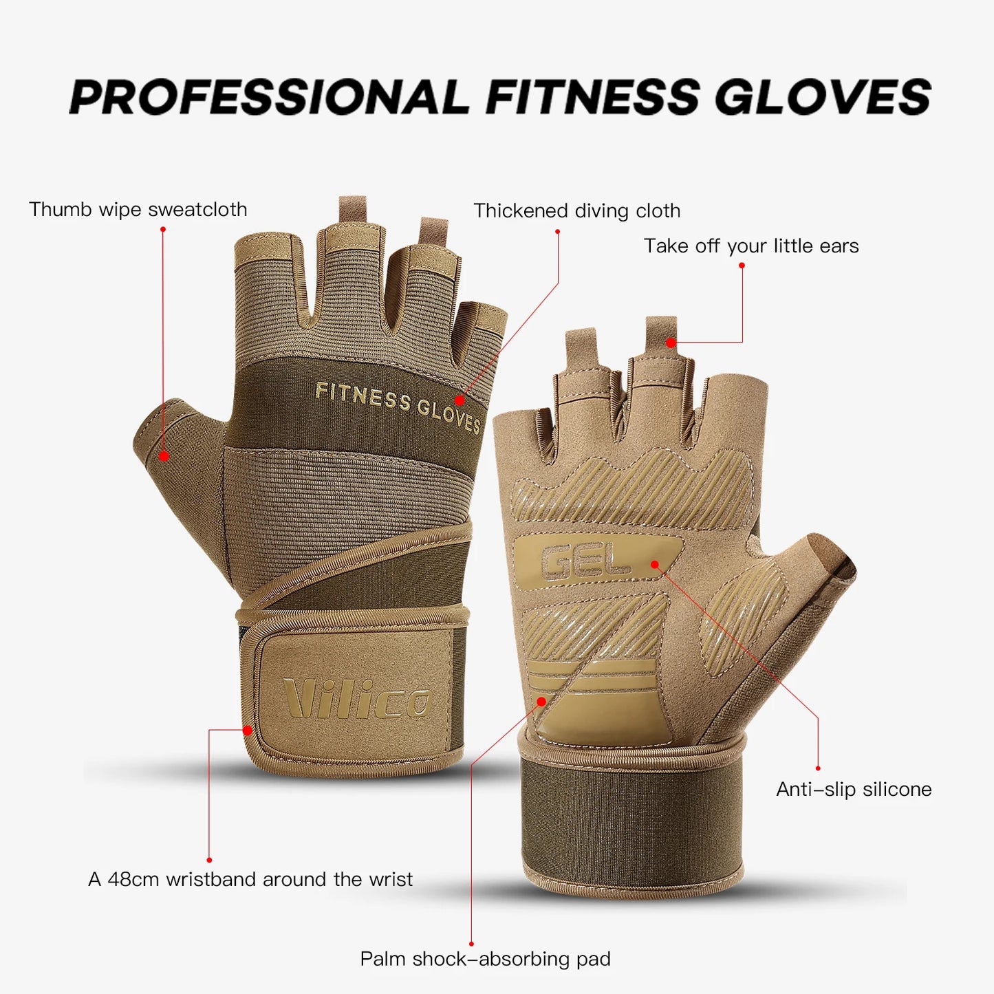 Cycling Gloves Half Finger Gym Weightlifting Dumbbell Training Anti-Slip Fitness Gloves Workout Crossfit Exercise Gloves