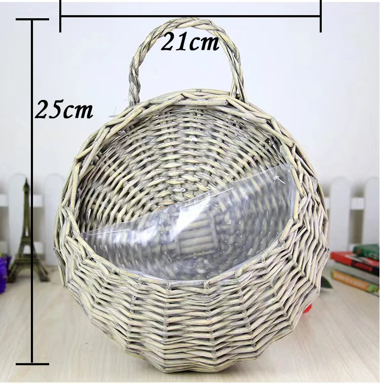 Hand Made Wicker Rattan Flower Planter Wall Hanging Wicker Rattam Basket Garden Vine Pot Plants Holder Garden Pots Wall Planter