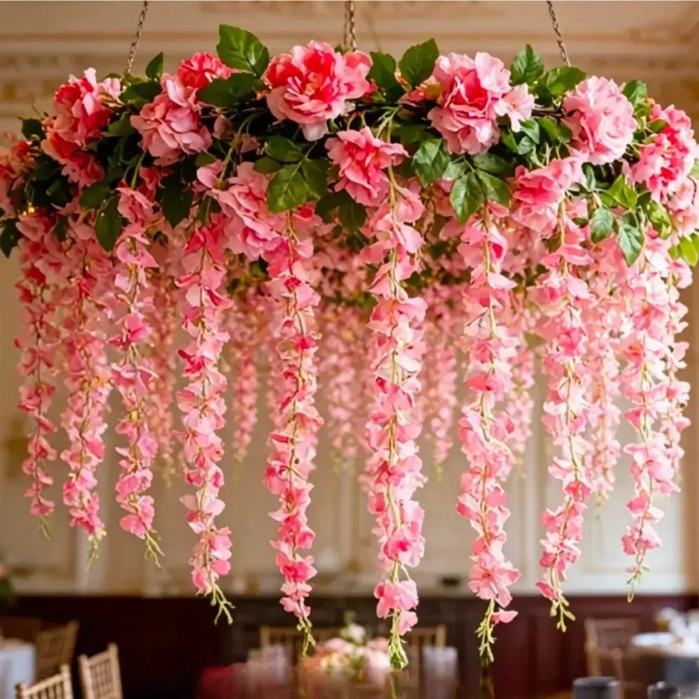 Greenery 250cm Artificial White Rose Vine 3D Bushy Hanging Rattan Flower Easy-to-hang Fake Plant Garden