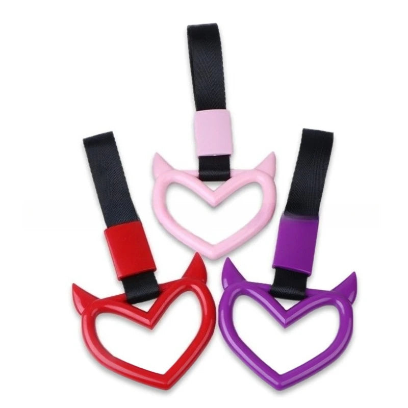 1pc Car Magic Heart Handle Hanging Ring Car Rear Interior Hand Pull Ring Bumper Warning Hanging Ring