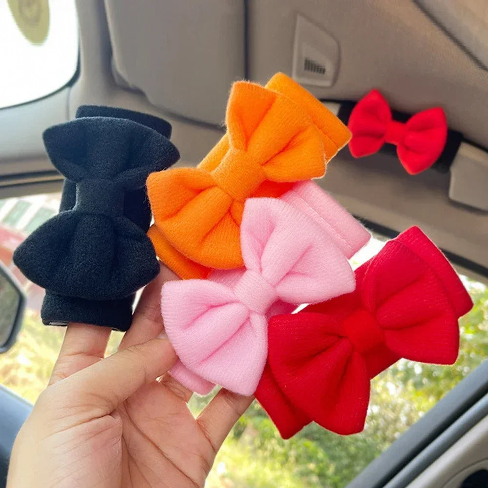 Car Styling Roof Armrest Covers Cute Bow Tie Soft Suede Protective Cover Car Roof Handle Cover Auto Interior Accessories