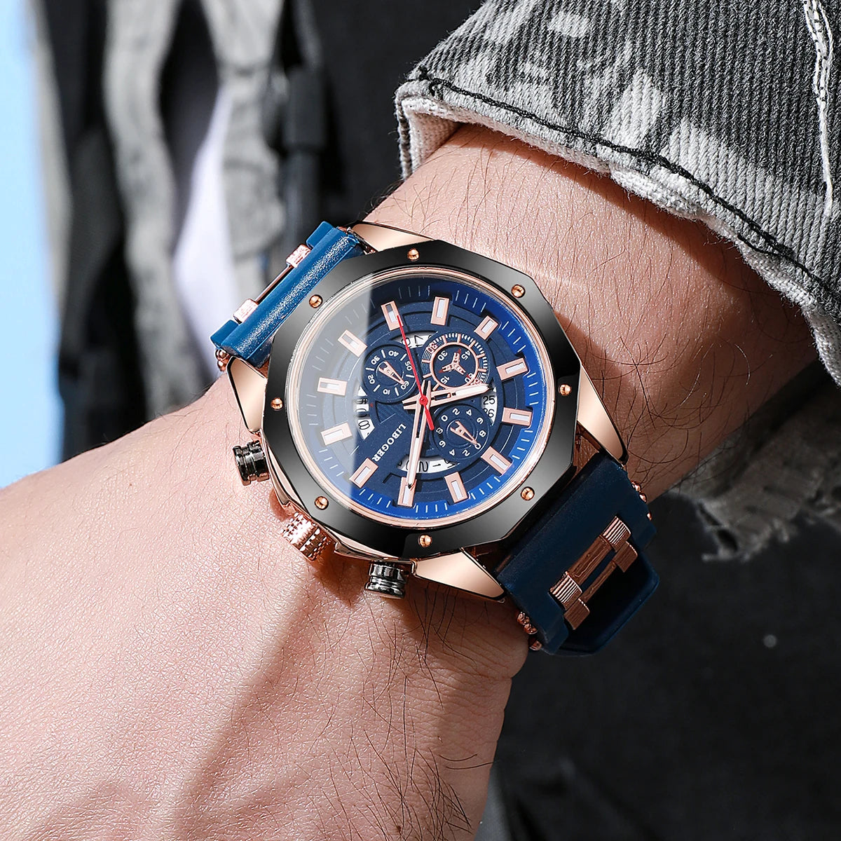 Luxury Large Dial Men's Quartz Watch Casual Silicone Band Sport Wristwatches with Calendar Male Clock（Without Box）