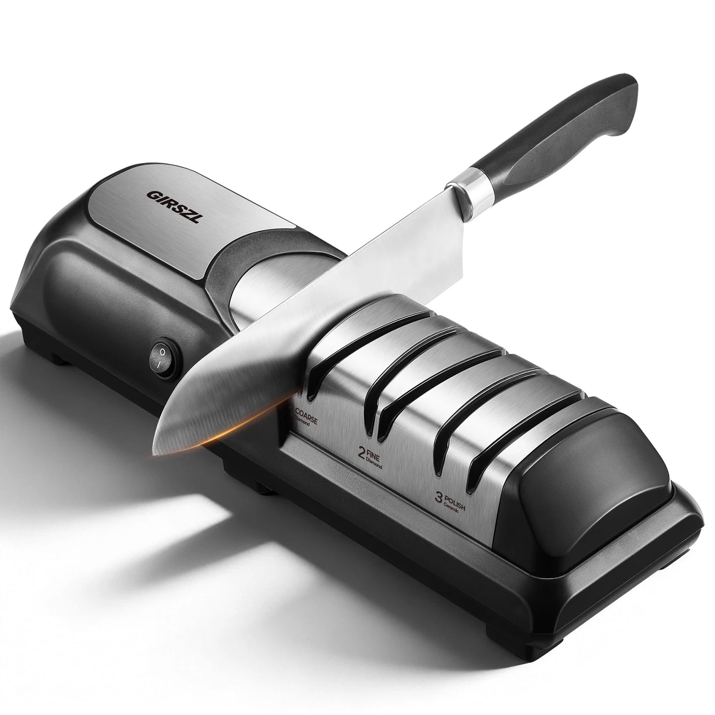 One Touch Electric Knife Sharpener, Safe Family Use Knife Sharpener with Fixed 15° Angle Protects Chef Knives, Diamond Wheel & Quiet Pure Copper Motor, Sharpen Kitchen Steak Paring Straight Ceramic Knives