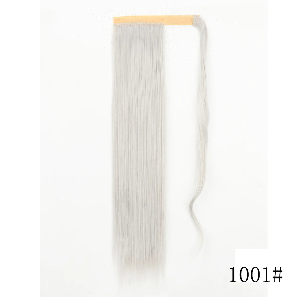 LISI GIRL Synthetic Hair 22''34'' Long Straight Ponytail Wrap Around Ponytail Clip in Hair Extensions Black Hairpiece Headwear