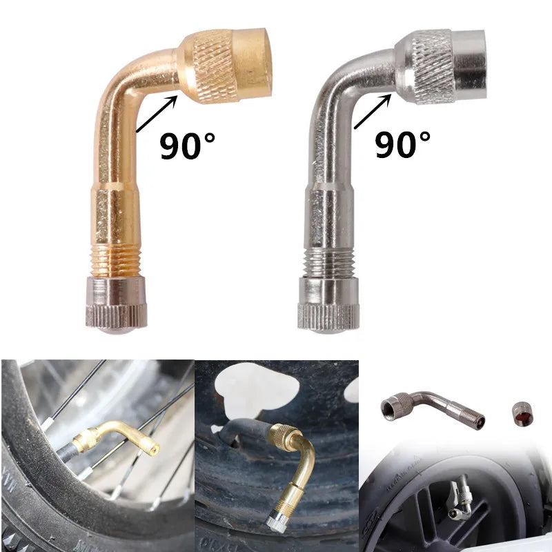 2pcs 90 Degree Motorcycle Angle Bent Valve Adapter Tyre Tube copper Valve Extension Adapter for Truck Car Moto Bike Accessories