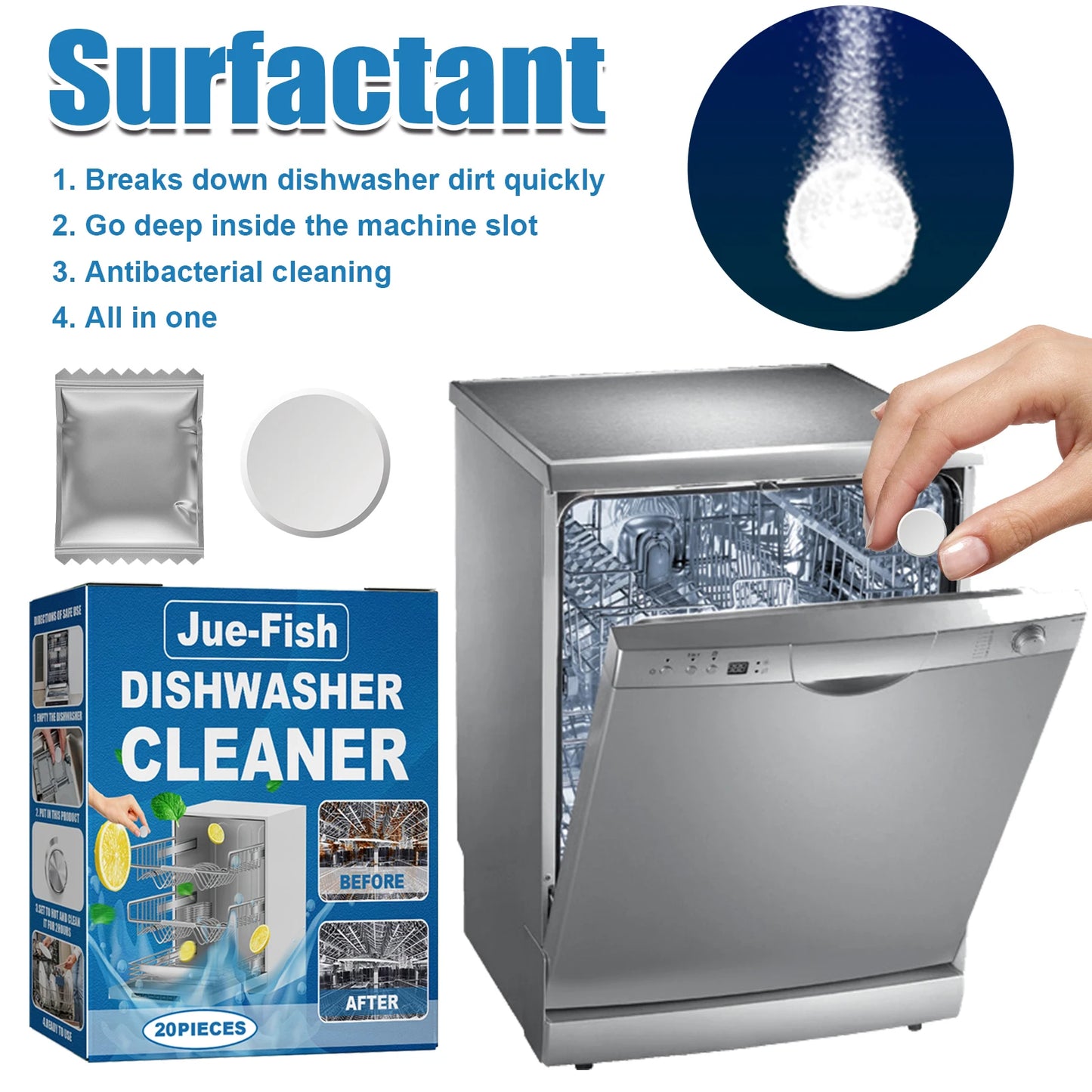 20/40/60PCS Dishwasher Cleaner Tablets - Deep Clean & Deodorize for Built-in/Desktop Dishwashers - Remove Grease Limescale