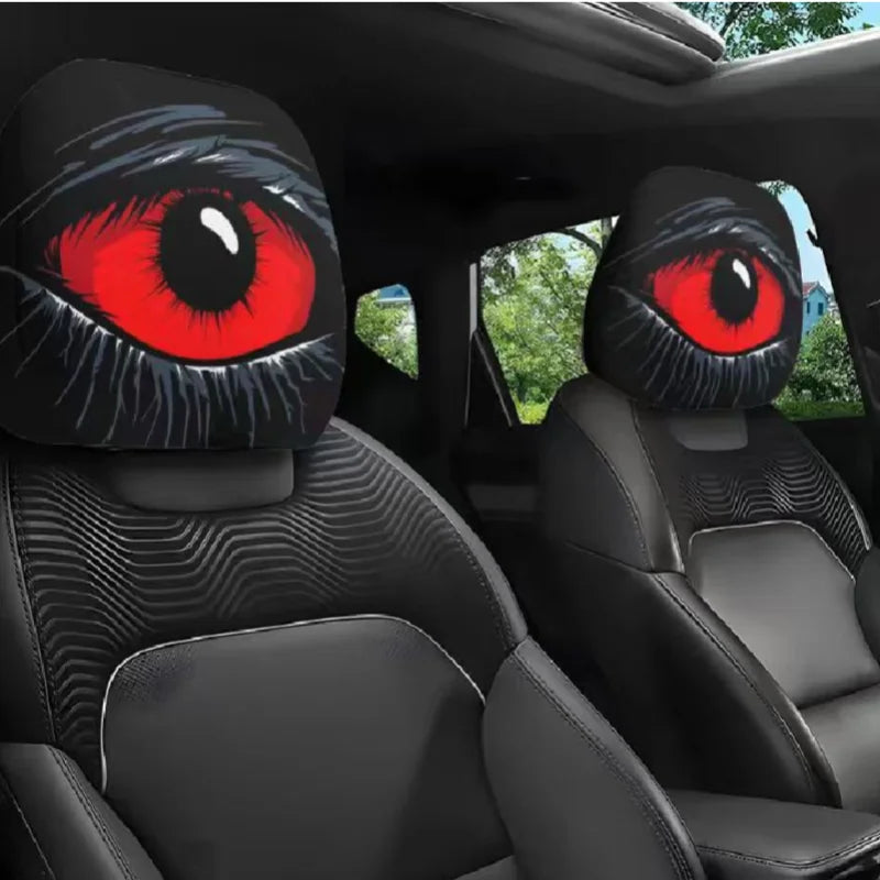 2Pcs Halloween Horror Face Printing Car Headrest Covers Universal Elastic Car Seat Headrest Cover Dustproof Protective Sleeve