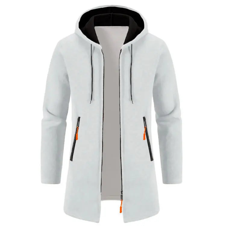 Spring Autumn Men's Hooded Long Jackets Solid Kintting Cardigan Outwear Casual Male Coats Zipper Warm Streetwear Hoodies Jacket