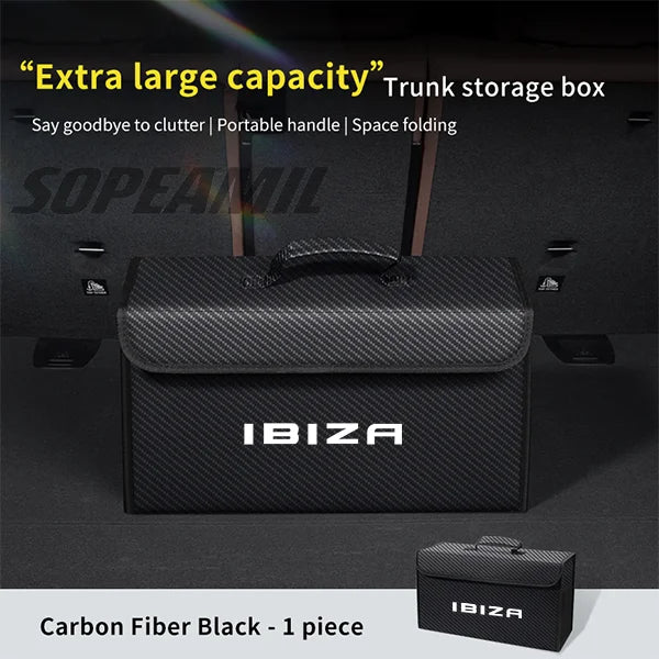 Car Carbon Fiber Trunk Storage Box Organizer Large Capacity Foldable Stowing Tidying Bag Seat FR Leon MK2 MK3 MK4 5f Ateca IBIZA