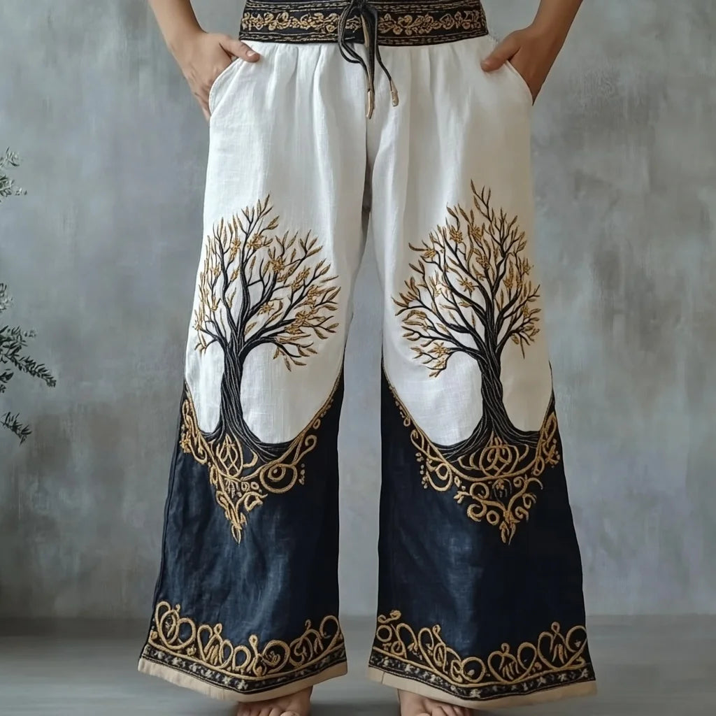 Men's Viking Retro Nordic Tree of Life and Raven 3D Printed Casual Straight-Leg Summer Beach Pants. S-5XL