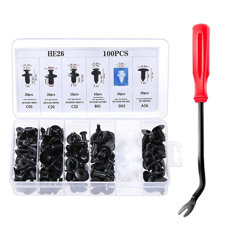 New Car Disassembly Tool With Auto Fastener Clips Mixed Kit Car Body Push Retainer Pin Rivet Bumper Door Trim Panel Fastener Kit