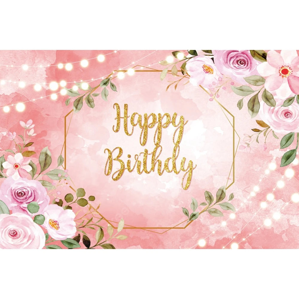 Happy Birthday Backdrop Gold Frame Frame Flower Butterfly Baby Shower Adult Anniversary Birthday Party Photography Background