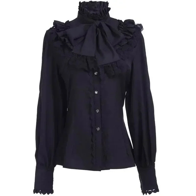 Japanese Gothic Lolita Flare Sleeve Shirts Women Y2k Aesthetic Lace Ruffle Patchwork Blouse Elegant Lady Chic Loose Tops New