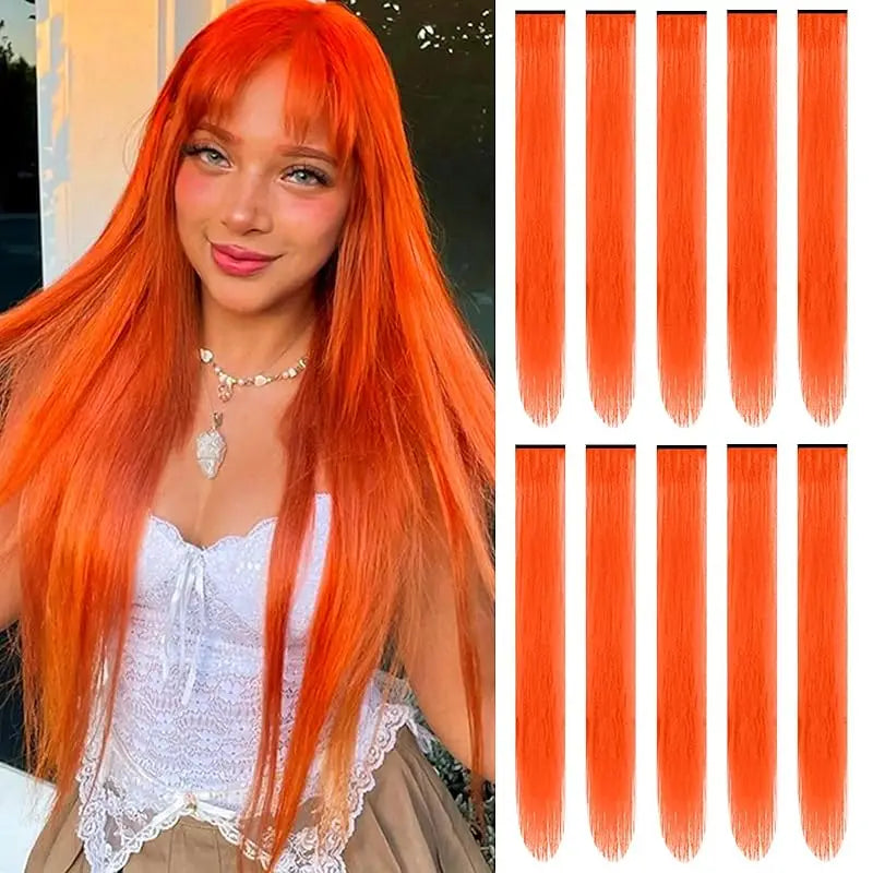 1 5 11 Pcs/lot Clip in Hair Extensions Multi-Colors Highlights Synthetic Hair 22 inch Rainbow Hairpieces for Girls Women Kids
