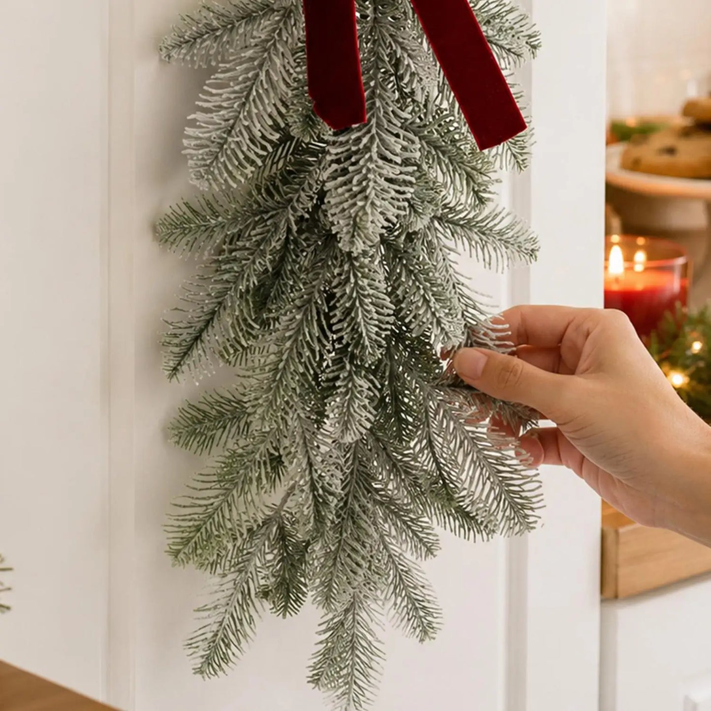 Frosted Pine Branches Pendant Wall Decor Artificial Cedar Frosted Pine DIY Garland Wreath Fake Snow Sprigs Christmas Decoration