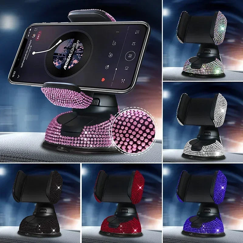 Rhinestone Crystal Car Cell Phone Holder Phone Mount Pink Flexible Table Stand Mount Bling Car Accessories Interior for Woman