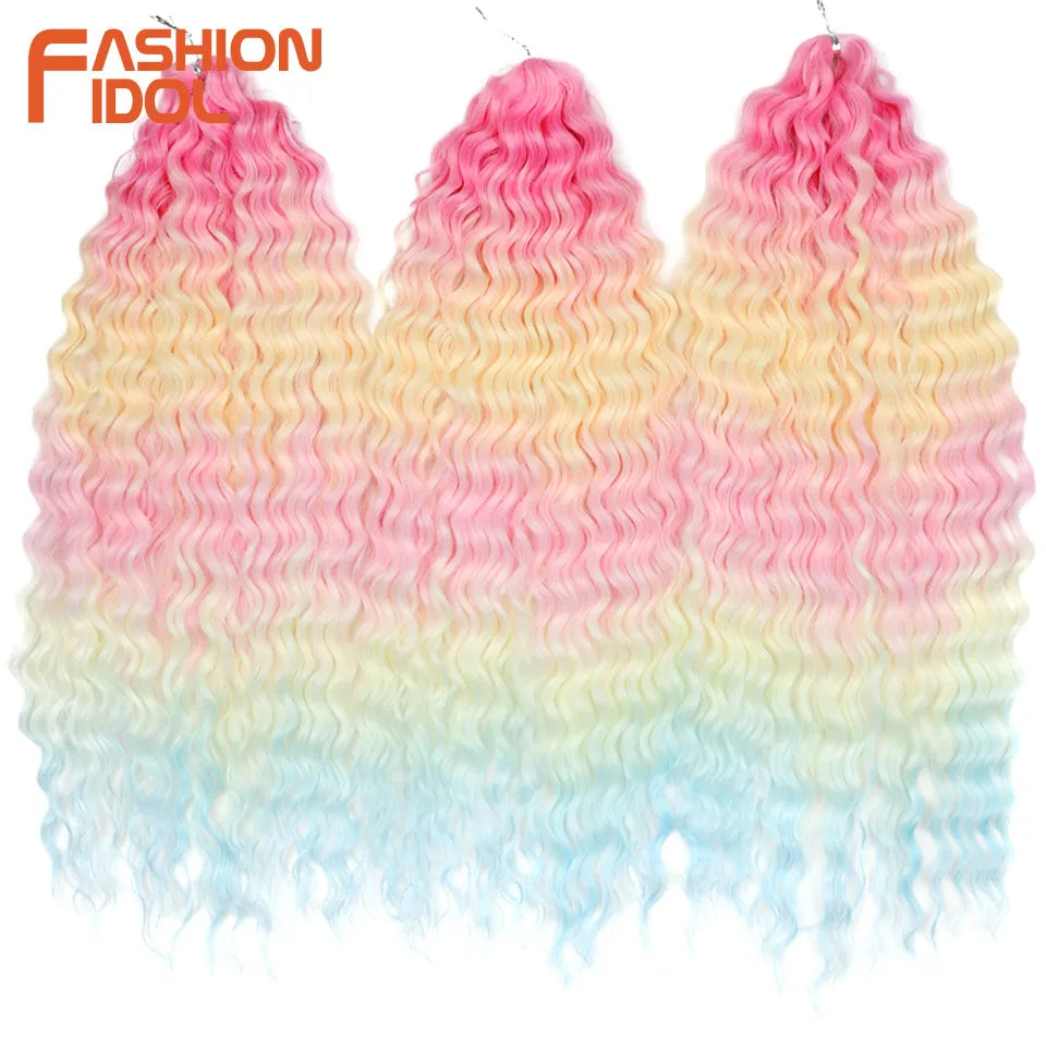 LOVE ME 22 Inch 300g/3pcs Ariel Curl Hair Water Wave Twist Crochet Hair Synthetic Ombre Rainbow Color Braiding Hair Extensions