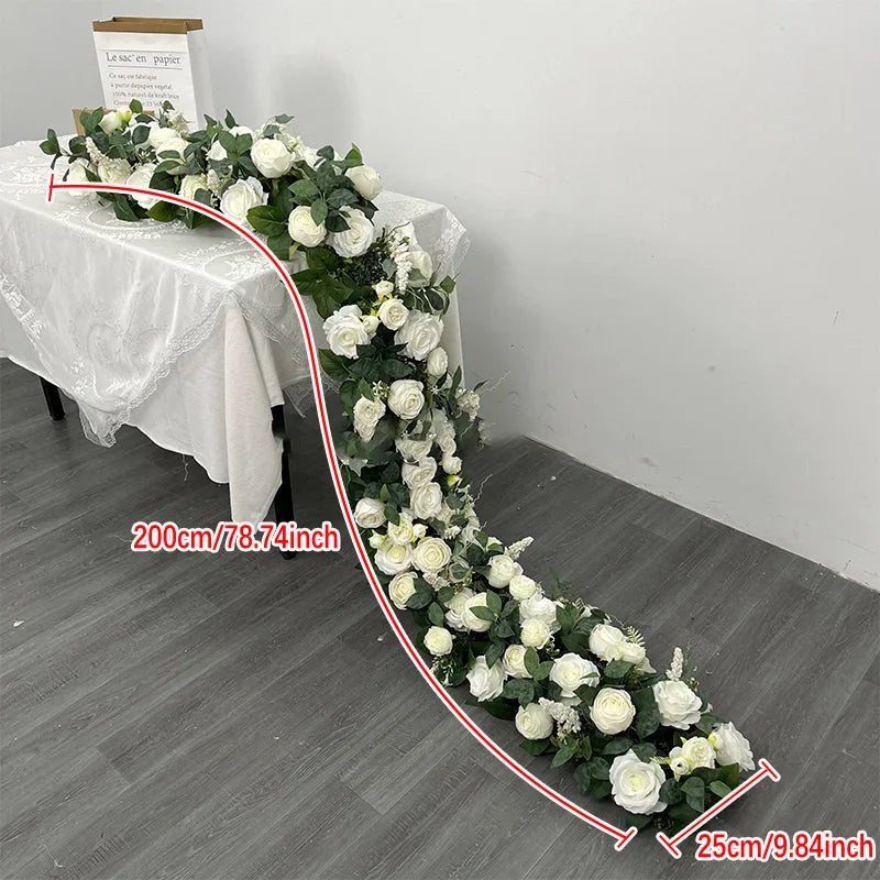 2m red rose Artificial Green Plants Flower Row Runner Wedding Backdrop center Flower ball Decor Floral Wall Party showcase Props