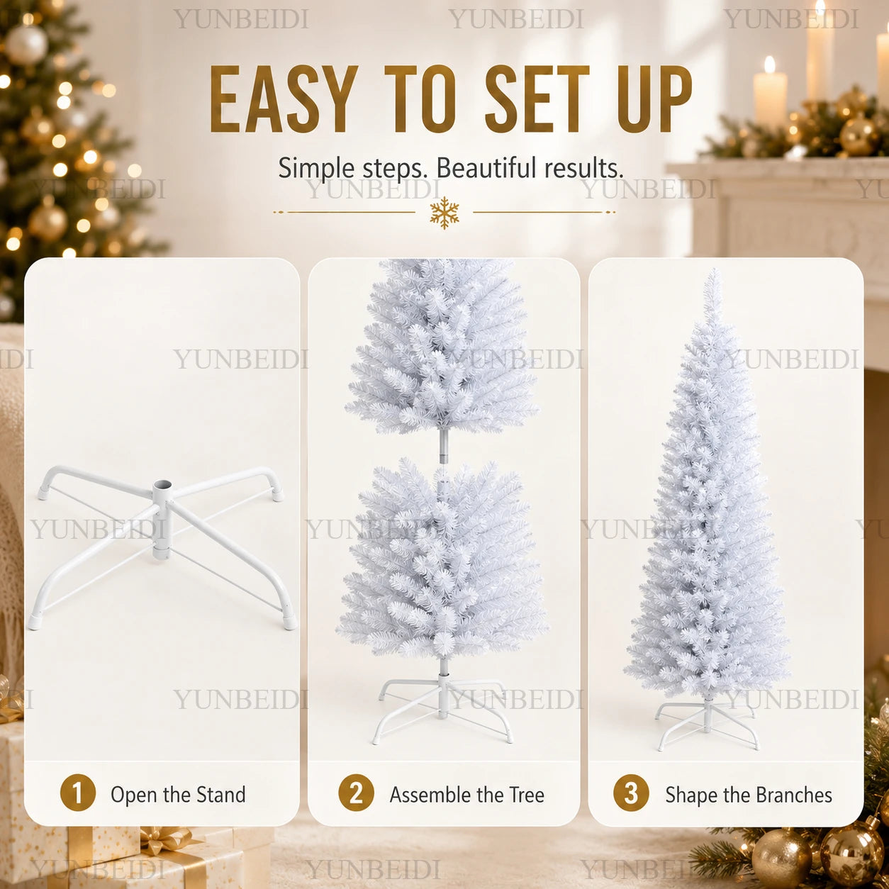 Artificial Christmas Tree PVC Material White Pencil-shaped Christmas Tree 120cm To 210cm Home Parties Christmas Decorations.