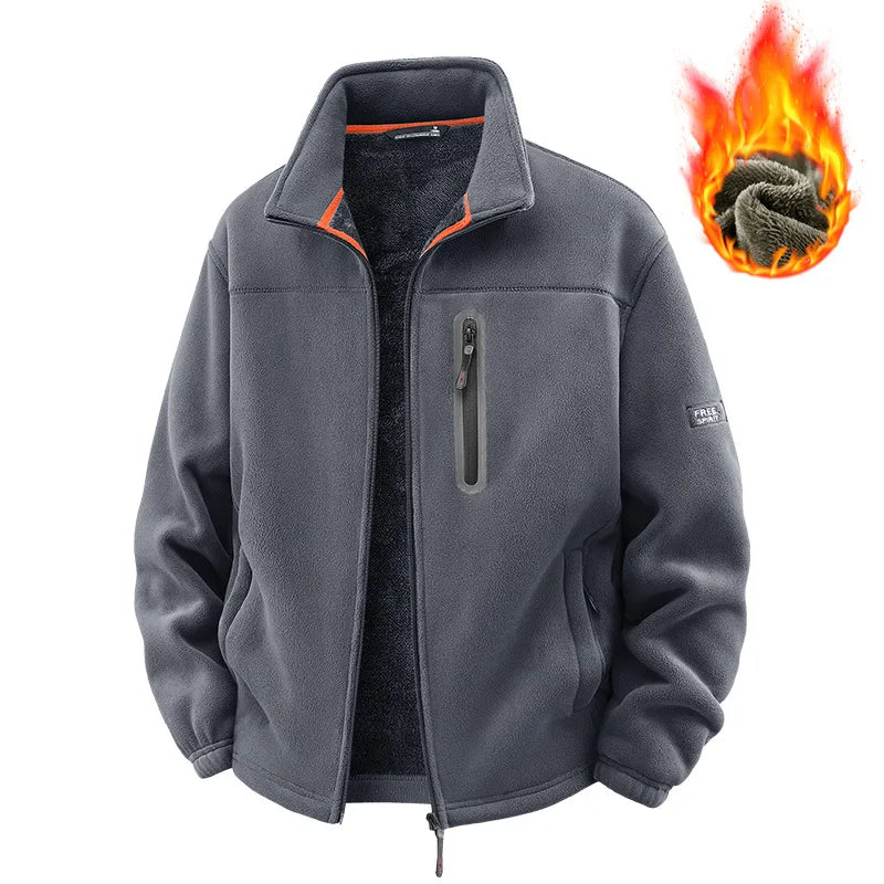 Double-Sided Fleece Coat for Men, New Autumn-Winter Product, Windproof and Warm, Outdoor Sports Stand-Up Collar Jacket for Men