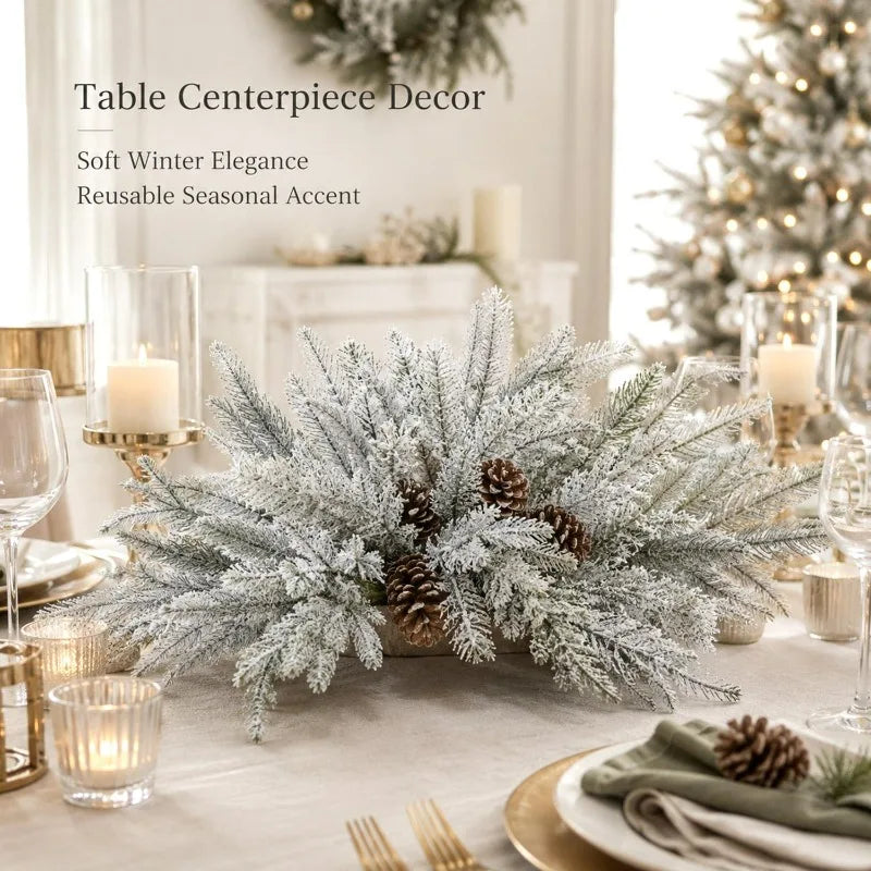 Artificial Christmas Pine Branches Snow Pines Needles Fake Plant Garland Decor DIY Xmas Tree Hanging Pendant Party Supplies