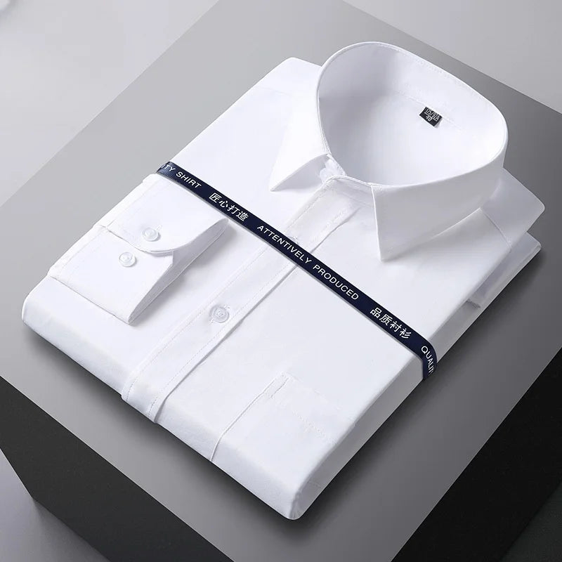 Men Formal Shirt Long Sleeve Office Solid Color Fashion Business Pocket Social Office Blue White Shirts Men's Clothing S-5XL