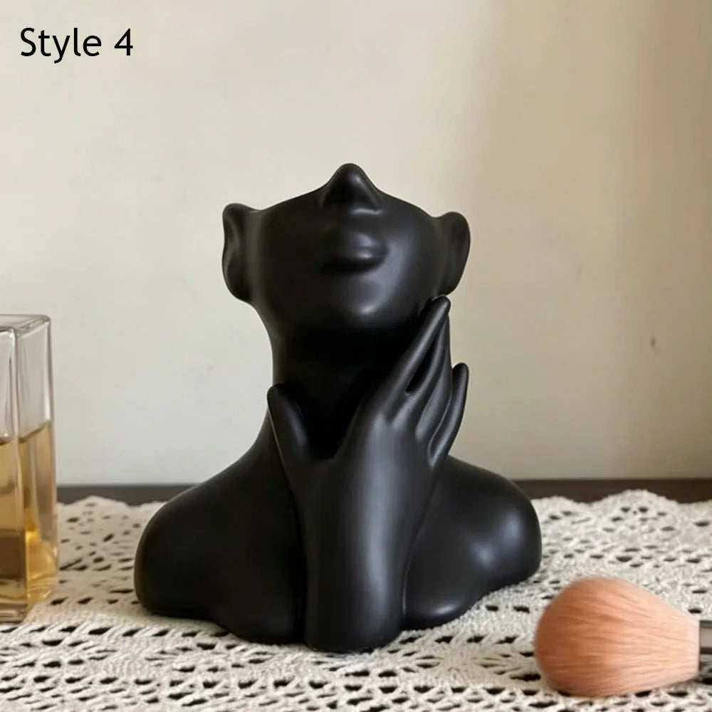 Face Shape Makeup Brush Holder Modern Nordic Flower Vases Makeup Storage Box Half Face Portrait Decor For Home Office Book Shelf