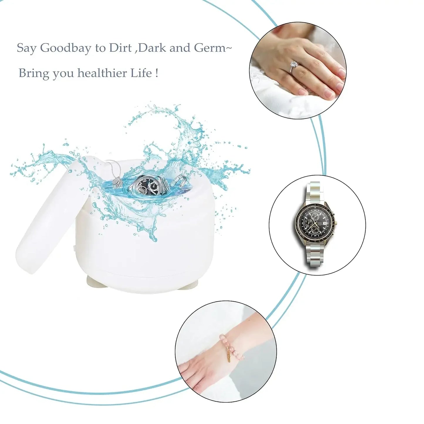 Ultrasonic Jewelry Cleaner Machine Pro for Rings Watches Coins Earrings Necklaces Portable Efficient Deep Cleaning Tool