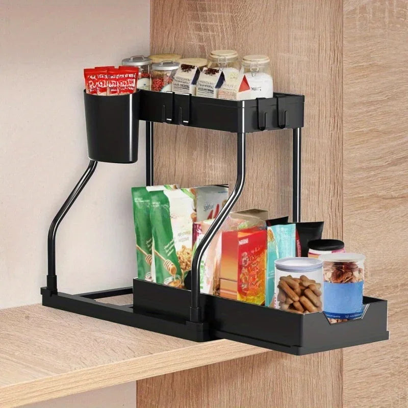Multilayer Pull-out Storage Organizer Rack Versatile Shelf for Kitchen Seasoning Bottles Bathroom Under Sink Clutter Tidying
