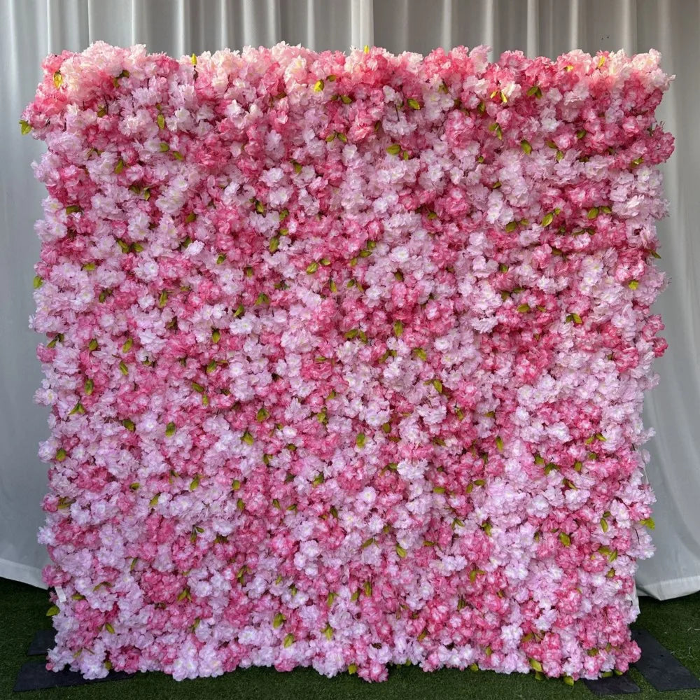 Uflower Pink Cherry Blossom 5D Cloth Flower Wall Wedding Backdrop Fabric Hanging Curtain Floral Window Display Party Event Props