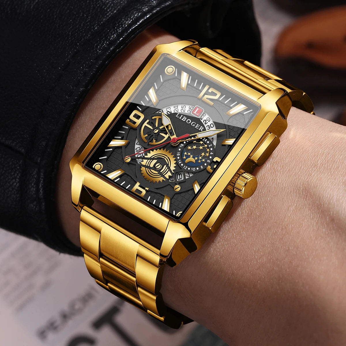 Luxury Men Business Watches Golden Stainless Steel Band Calendar Quartz Wristwatch Clock Gift Relogio Masculino（Without Box）