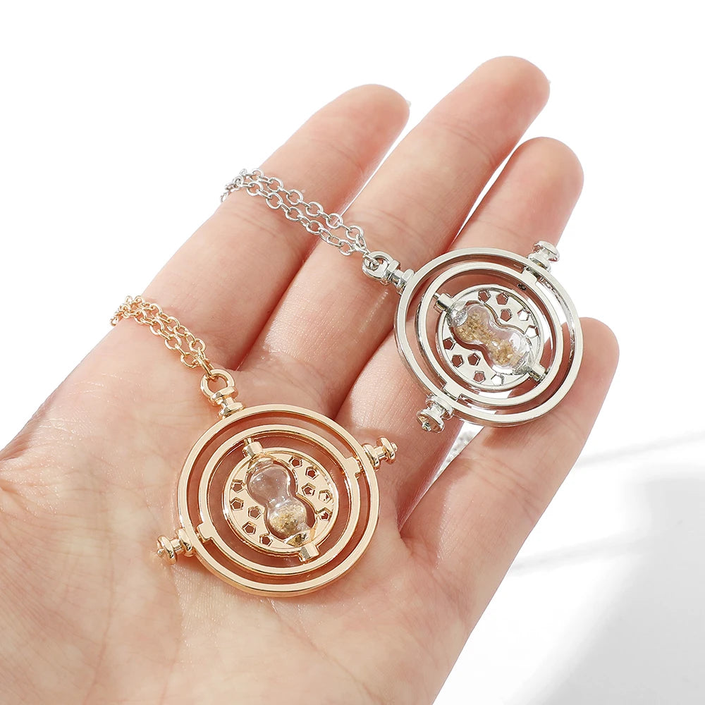 Creative Rotatable Time Converter Hourglass Necklace Movie Theme Fashion Pendant Jewelry Cosplay Prop Accessory Gift for Fans