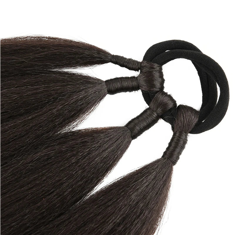 Ponytail Extensions Synthetic Boxing Braids Wrap Around Chignon Tail With Rubber Band Hair Ring 26 Inch Brown Ombre Braid DIY