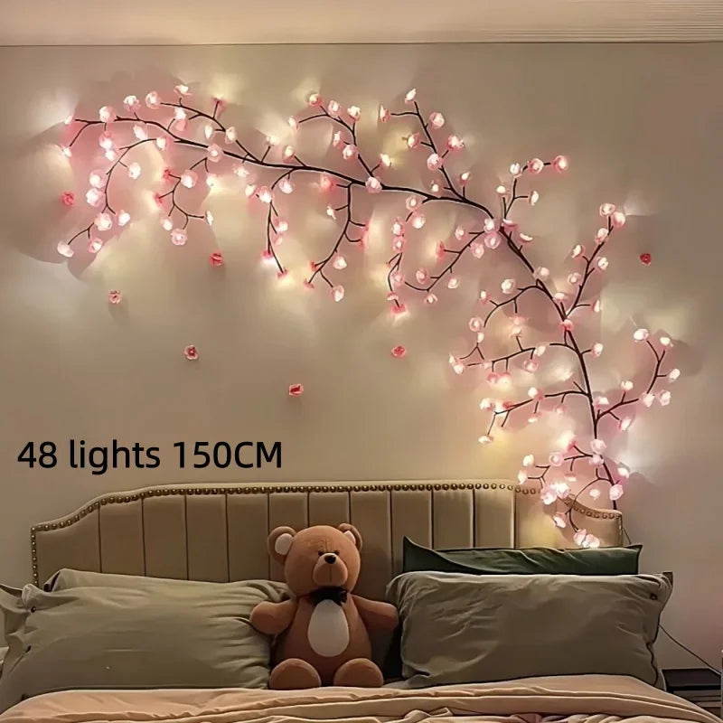 USB 5V 8 Modes Cherry Blossom String Light Artificial Flower Vines Fairy Lights for Bedroom Wedding Party Holiday Decoration