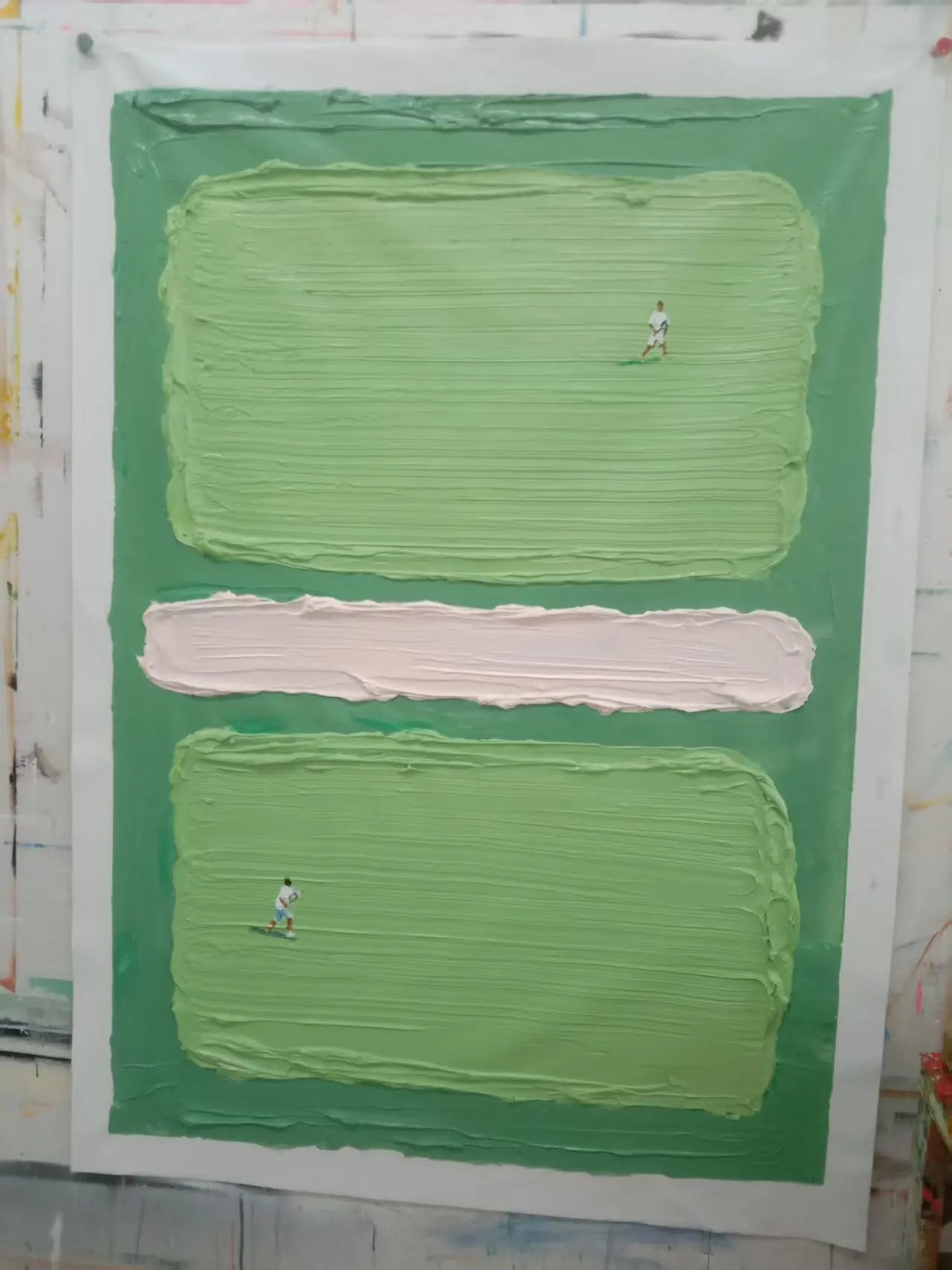 Mintura,Handpaintd Abstract Texture Green Tennis Court Oil Painting on Canvas,Modern 3D Knife Art Poster,Wall Picture,Home Decor