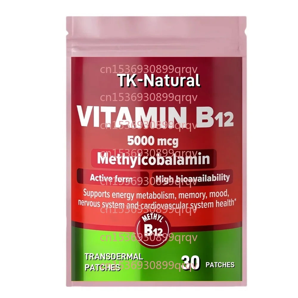 30 Patches Vitamin B12 Transdermal Patches for Memory, Mood, Blood Cell Function, Cardiovascular and Energy