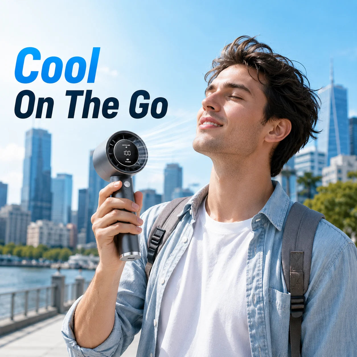 Fan Handheld Portable Mini Air Cooler LED Display USB Rechargeable 5 Speeds Adjustable Efficient Cooling Quiet for Outdoor